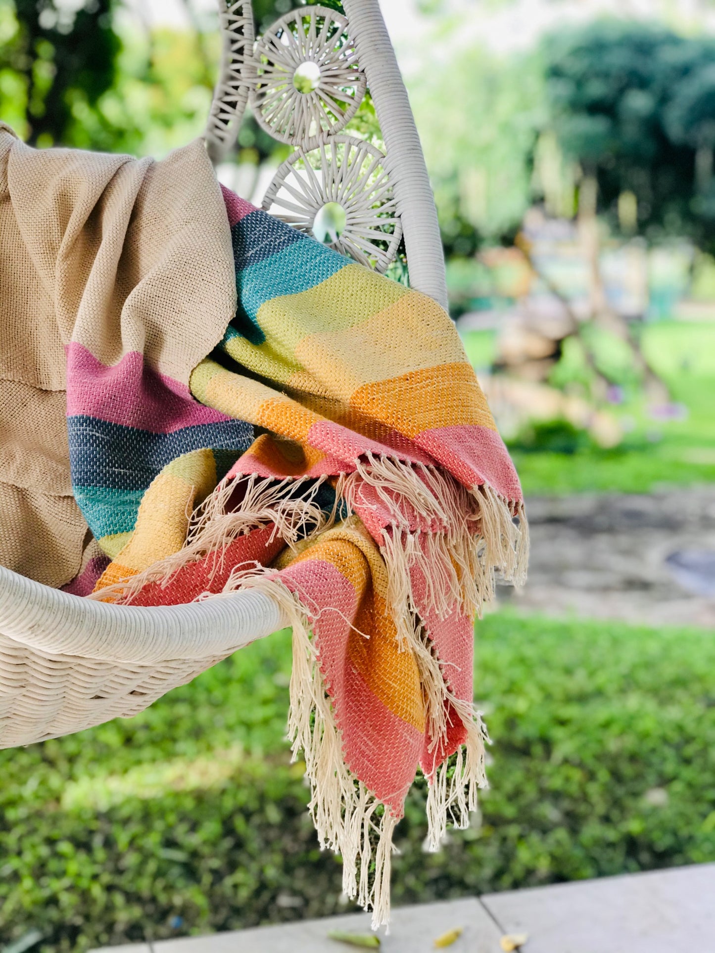 Rainbow Throw Blanket | Handwoven Cotton and Bamboo