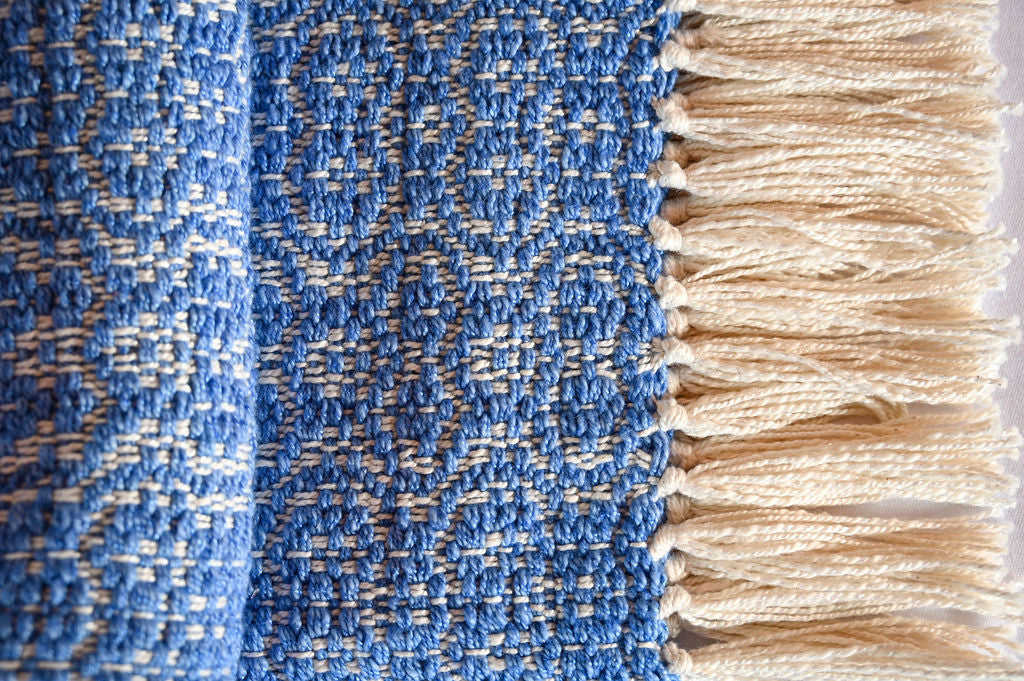 Ocean Blue Throw Blanket | Handwoven Cotton and Bamboo