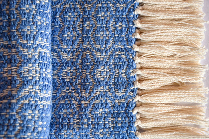 Ocean Blue Throw Blanket | Handwoven Cotton and Bamboo