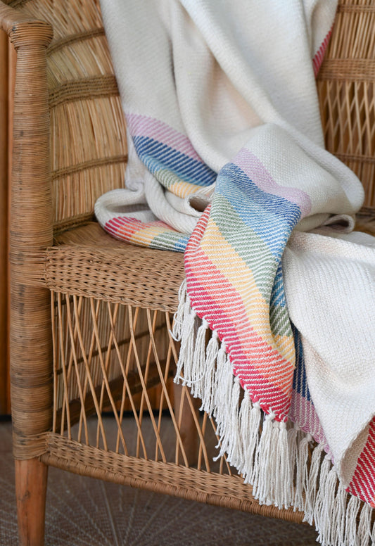 Rainbow Throw Blanket | Handwoven Cotton and Bamboo