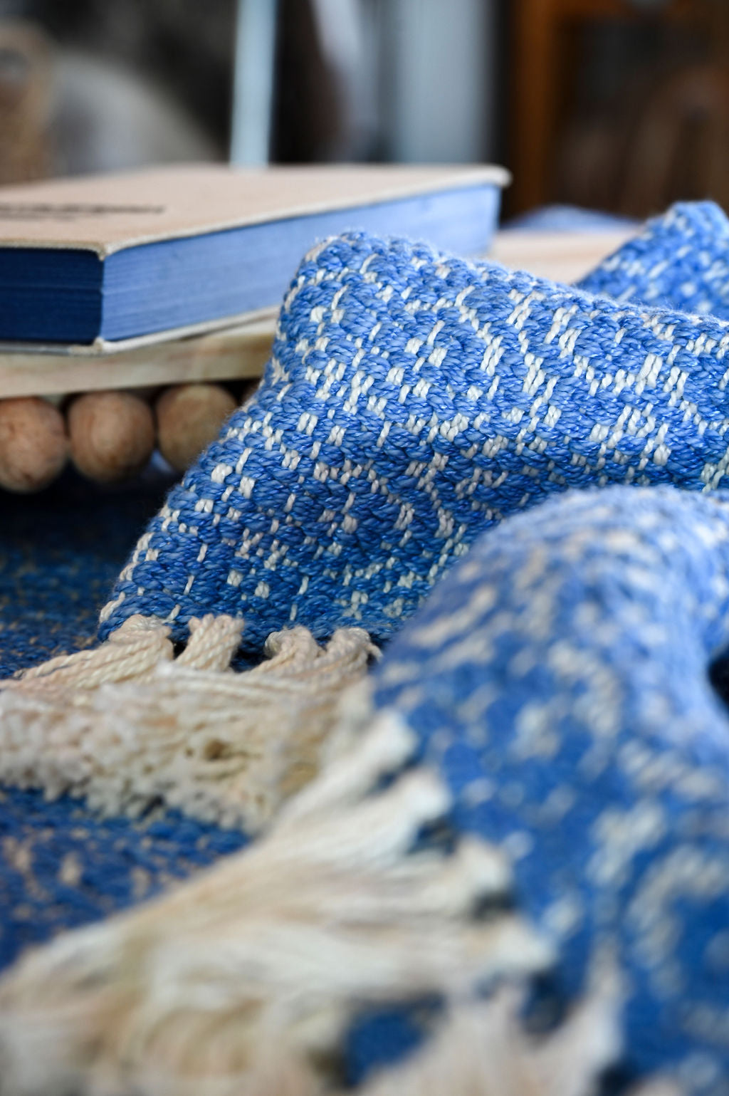 Ocean Blue Throw Blanket | Handwoven Cotton and Bamboo