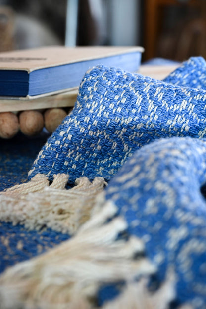 Ocean Blue Throw Blanket | Handwoven Cotton and Bamboo
