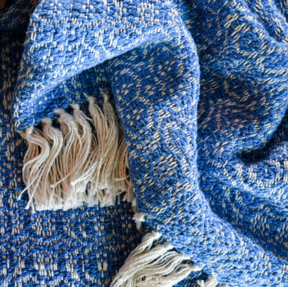 Ocean Blue Throw Blanket | Handwoven Cotton and Bamboo