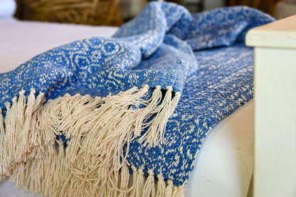 Ocean Blue Throw Blanket | Handwoven Cotton and Bamboo