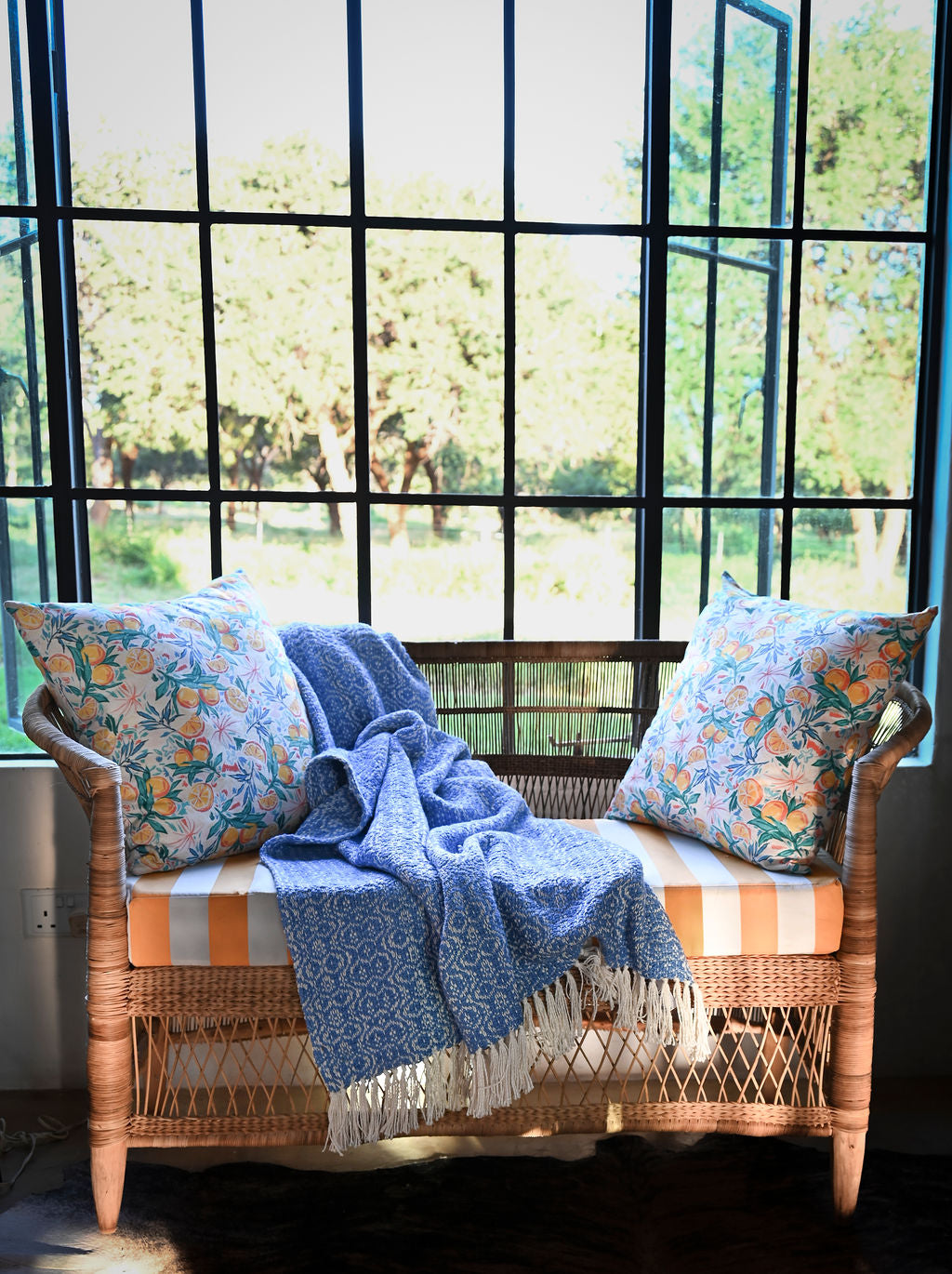 Ocean Blue Throw Blanket | Handwoven Cotton and Bamboo