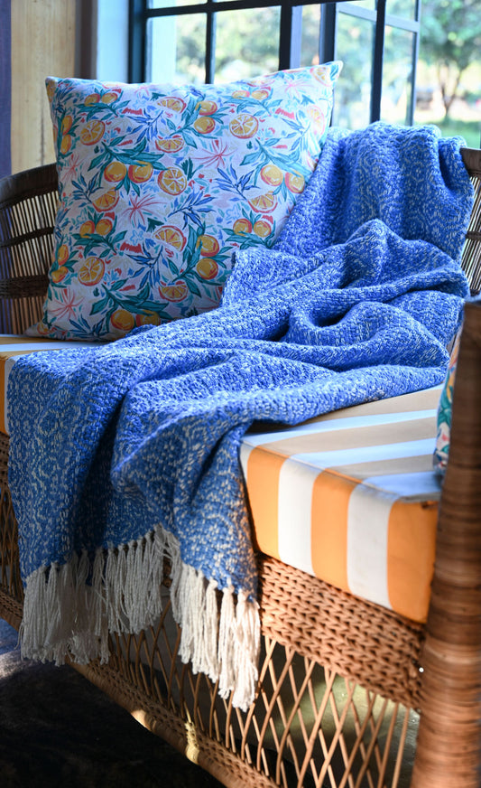 Ocean Blue Throw Blanket | Handwoven Cotton and Bamboo