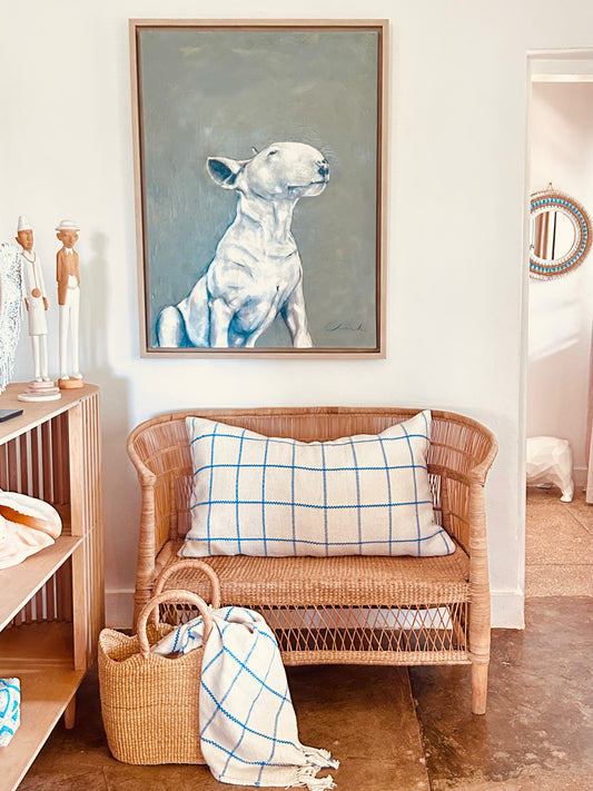 Haven Handwoven Check Lumbar Cushion Cover in Blue