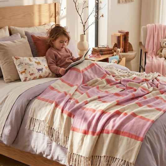 Coral Sky Double Blanket | Handwoven Cotton and Bamboo  | Oversized