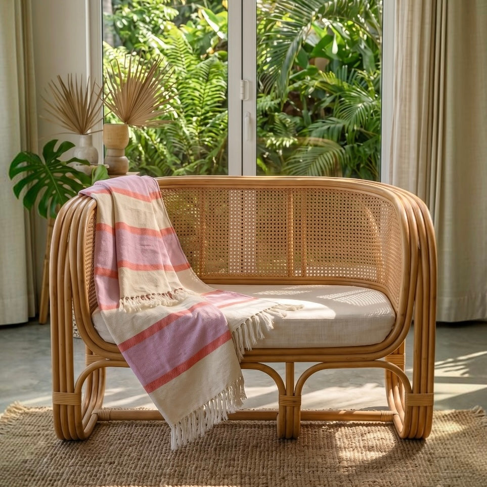 Coral Sky Double Blanket | Handwoven Cotton and Bamboo  | Oversized
