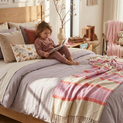 Coral Sky Throw Blanket | Handwoven Cotton and Bamboo