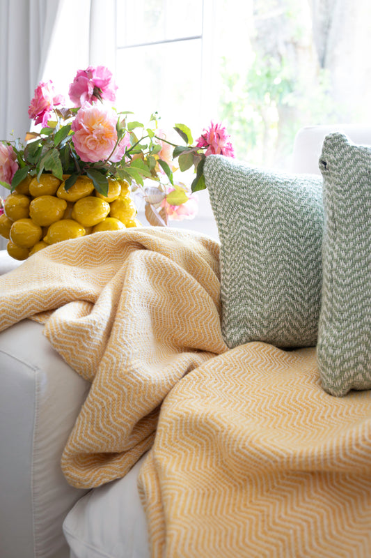 Sunshine Throw | Yellow Handwoven Cotton and Bamboo Blanket