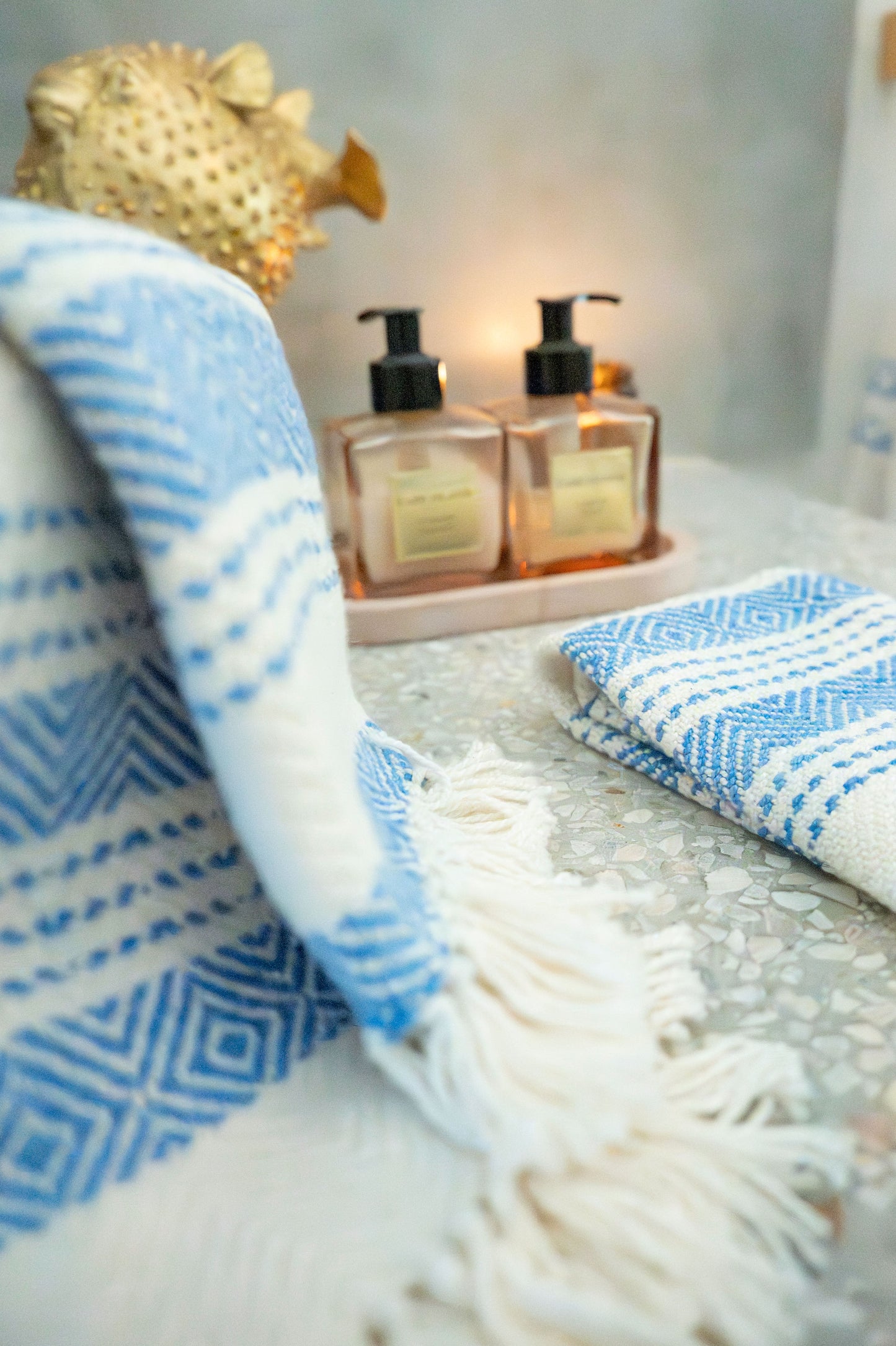 Woven Natural Fibre Hand Towels | Diamond Stripe Pattern | Set of Two