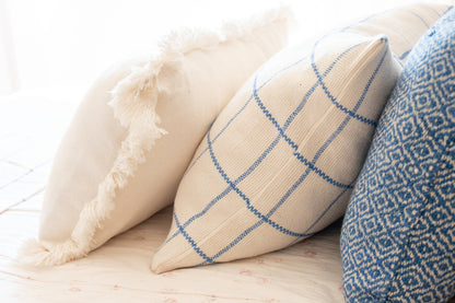 Haven Handwoven Ocean Blue Check Lumbar Cushion Cover