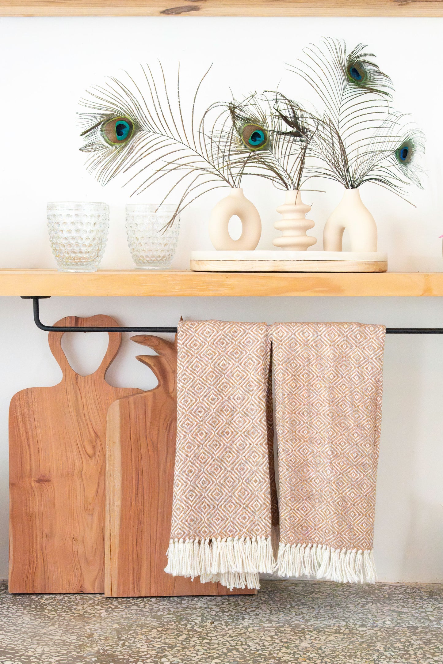 Woven Natural Fibre Hand Towels | Diamond Pattern | Set of Two