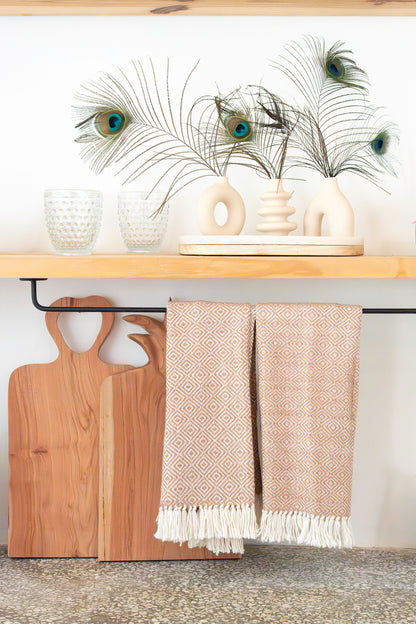 Woven Natural Fibre Hand Towels | Diamond Pattern | Set of Two