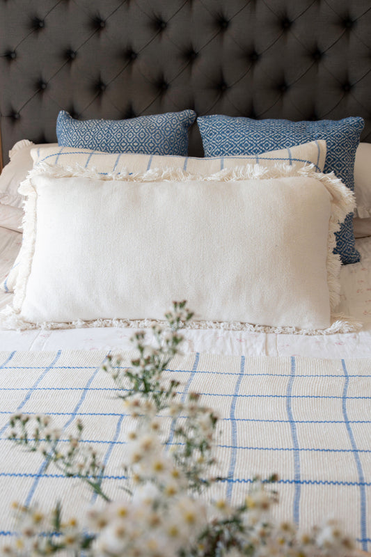 Ocean Blue Check Throw Blanket | Handwoven Cotton and Bamboo