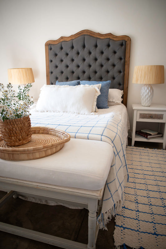 Ocean Blue Check Double Blanket | Handwoven Cotton and Bamboo | Oversized