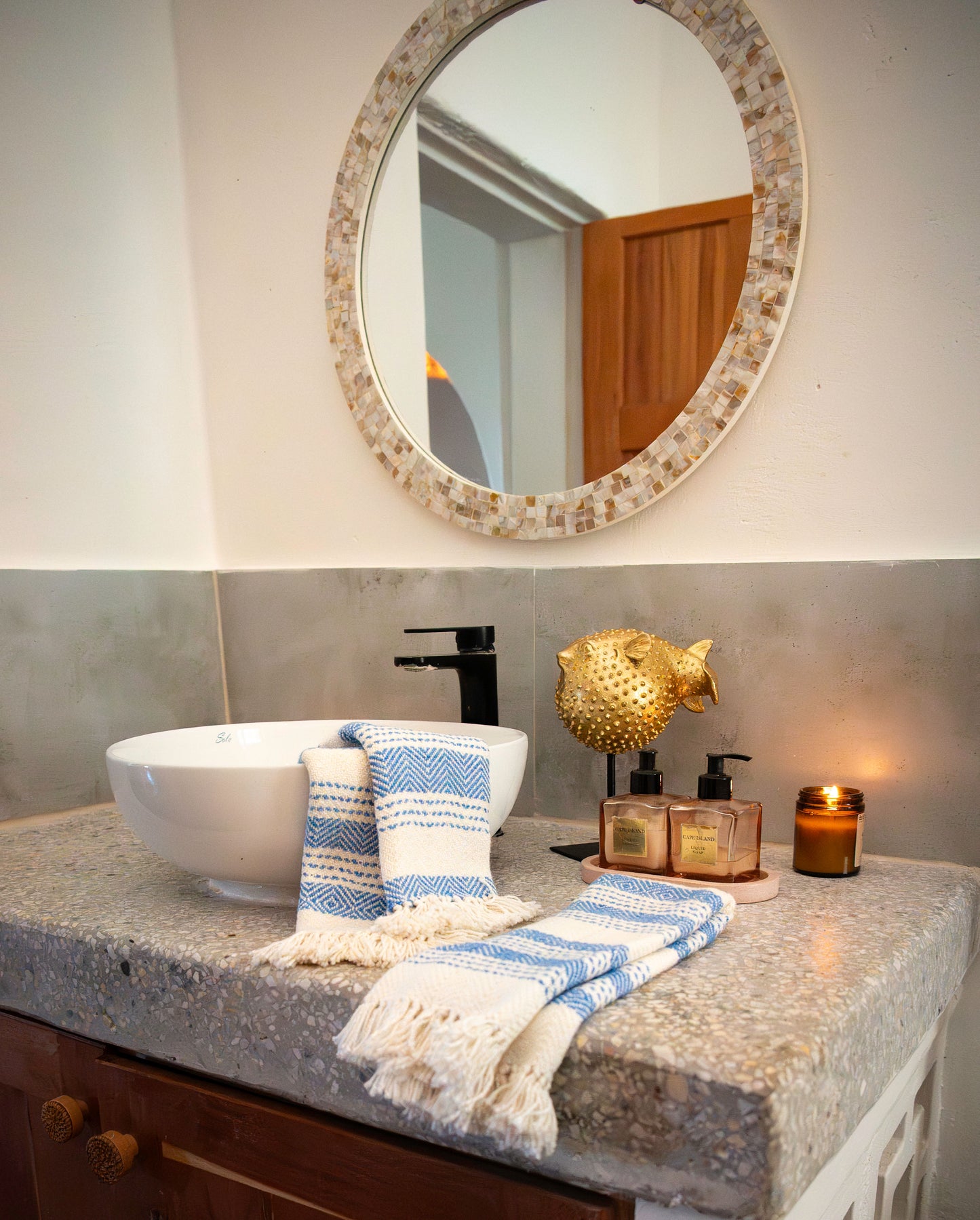 Woven Natural Fibre Hand Towels | Diamond Stripe Pattern | Set of Two