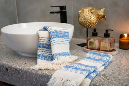 Woven Natural Fibre Hand Towels | Diamond Stripe Pattern | Set of Two