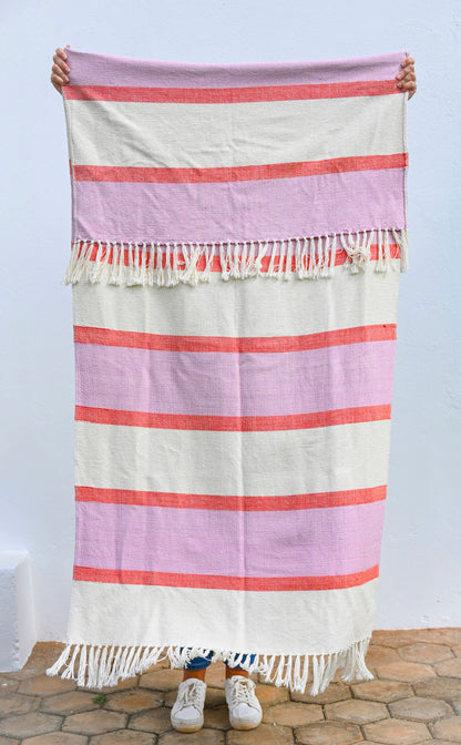 Coral Sky Throw Blanket | Handwoven Cotton and Bamboo