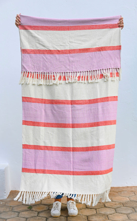 Coral Sky Double Blanket | Handwoven Cotton and Bamboo  | Oversized
