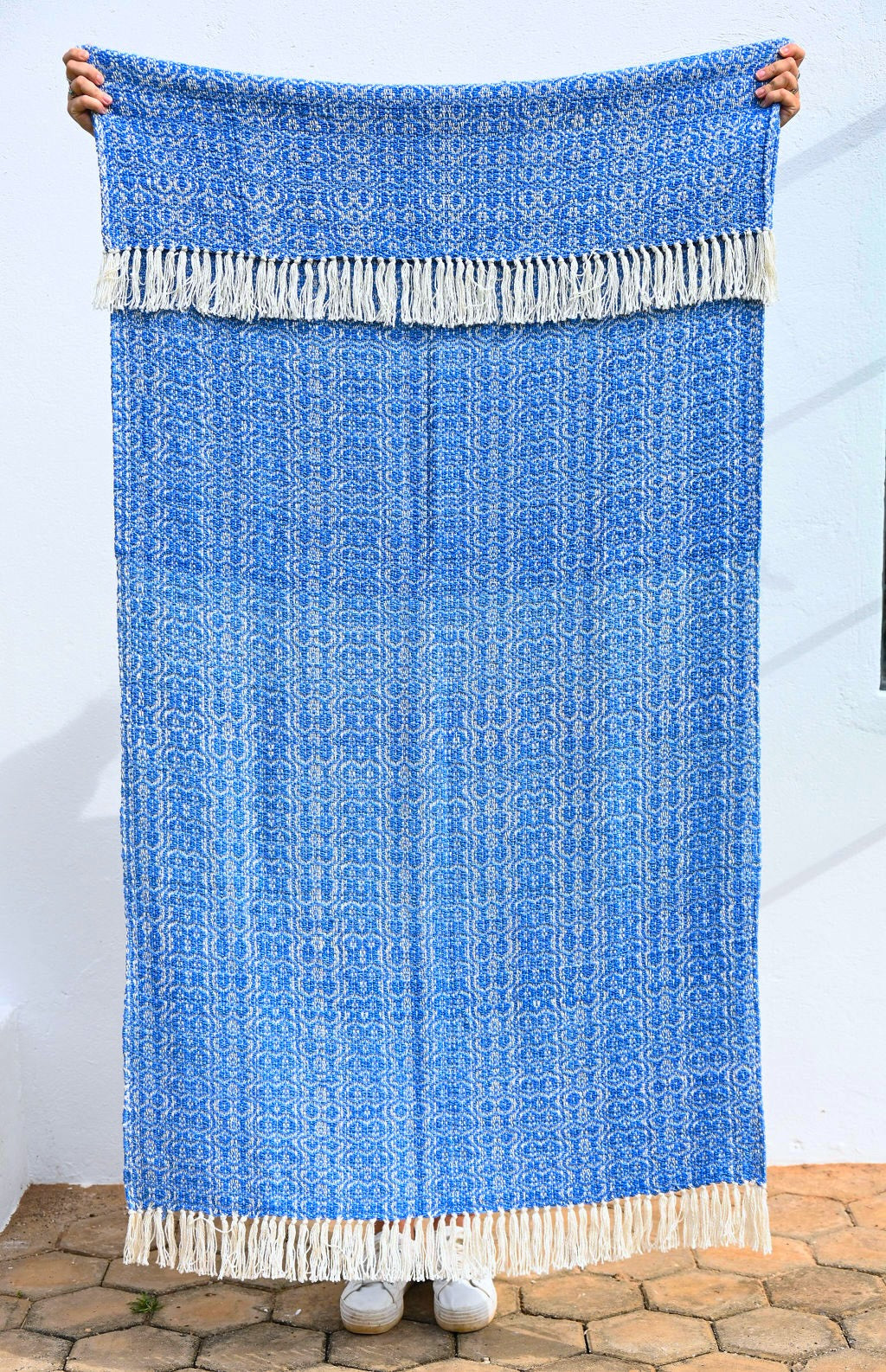 Ocean Blue Throw Blanket | Handwoven Cotton and Bamboo