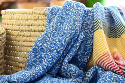 Ocean Blue Throw Blanket | Handwoven Cotton and Bamboo