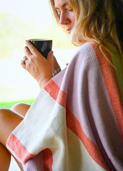 Coral Sky Throw Blanket | Handwoven Cotton and Bamboo