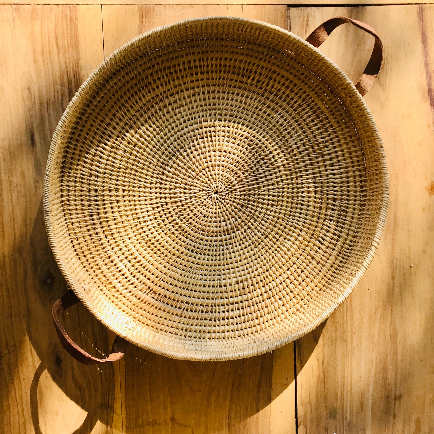 Statement Leather Handle Cane Woven Tray