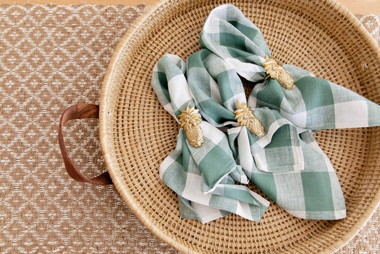 Statement Leather Handle Cane Woven Tray