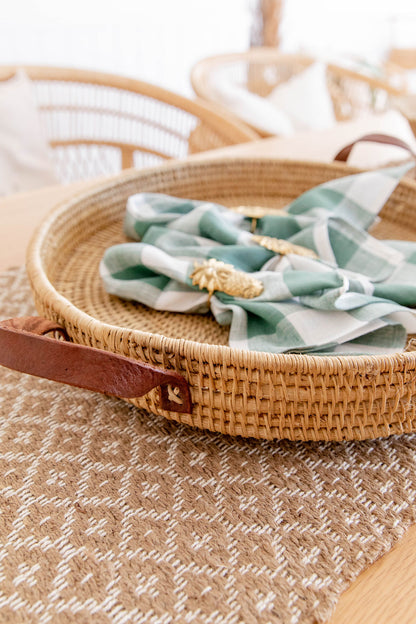 Statement Leather Handle Cane Woven Tray