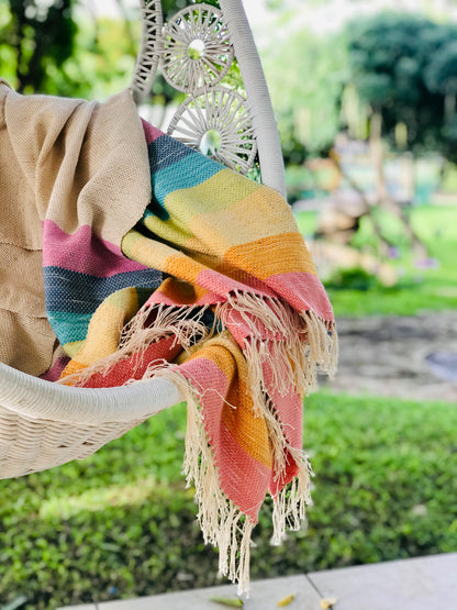 Rainbow Throw Blanket | Handwoven Cotton and Bamboo