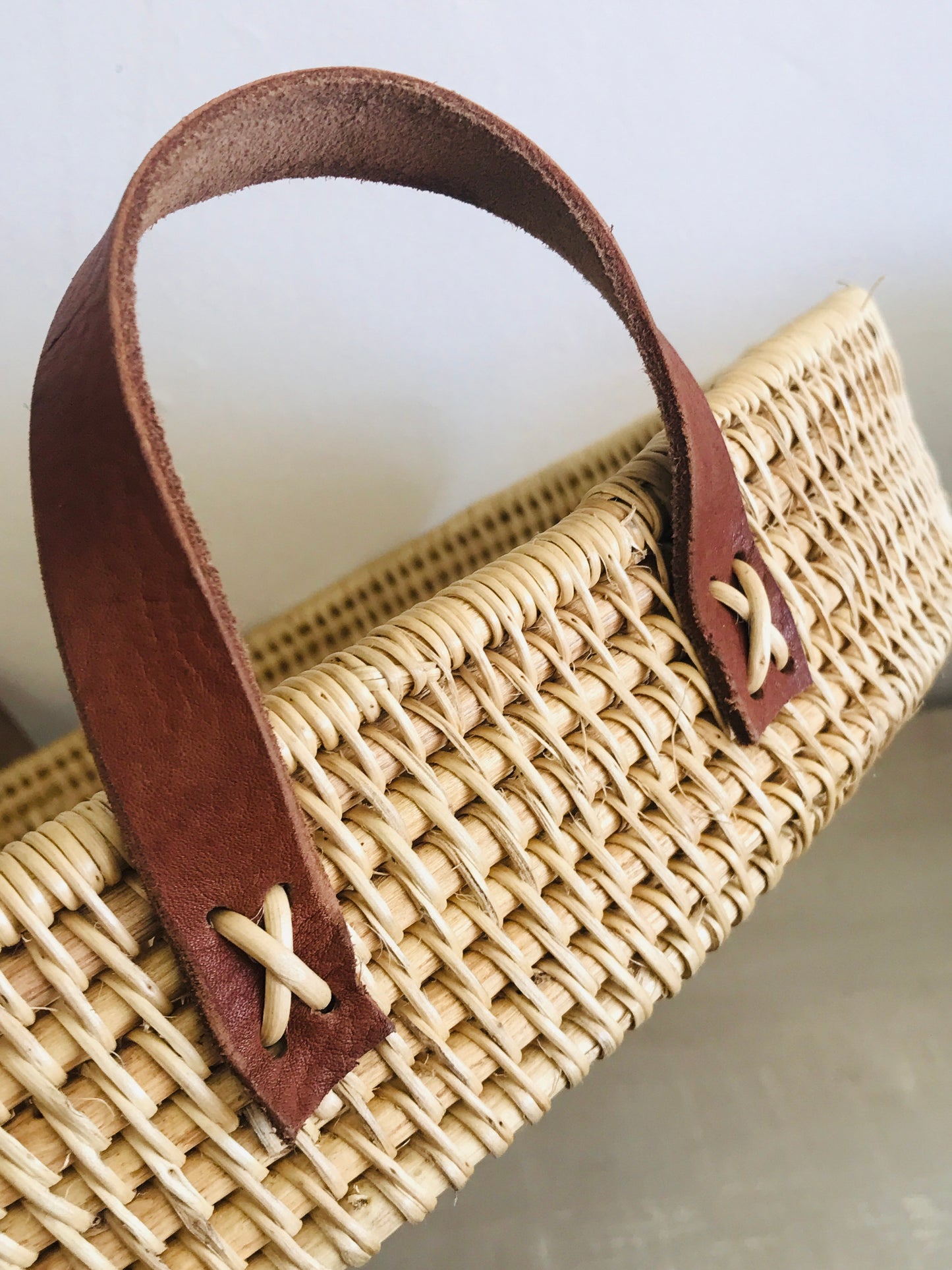 Statement Leather Handle Cane Woven Tray