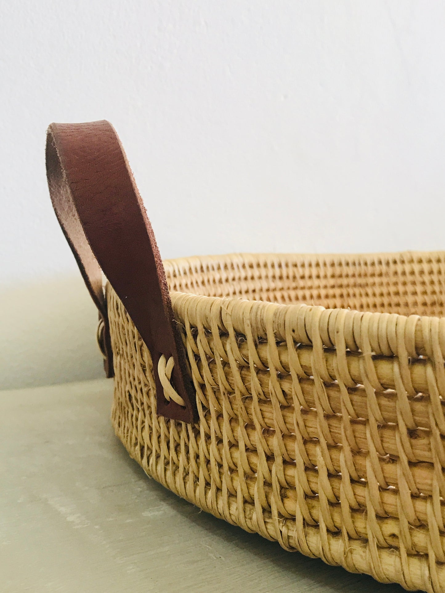 Statement Leather Handle Cane Woven Tray